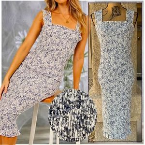 Petal & Pup Axara Dress Blue Floral Size L